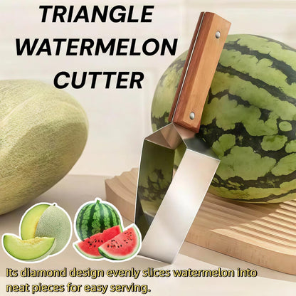 Stainless Steel Triangle Watermelon Slicer with Wooden Handle, Multi-Purpose for Watermelon, Cantaloupe, Apple & More, Effortless & Fast Fruit Cutter (2PCS)
