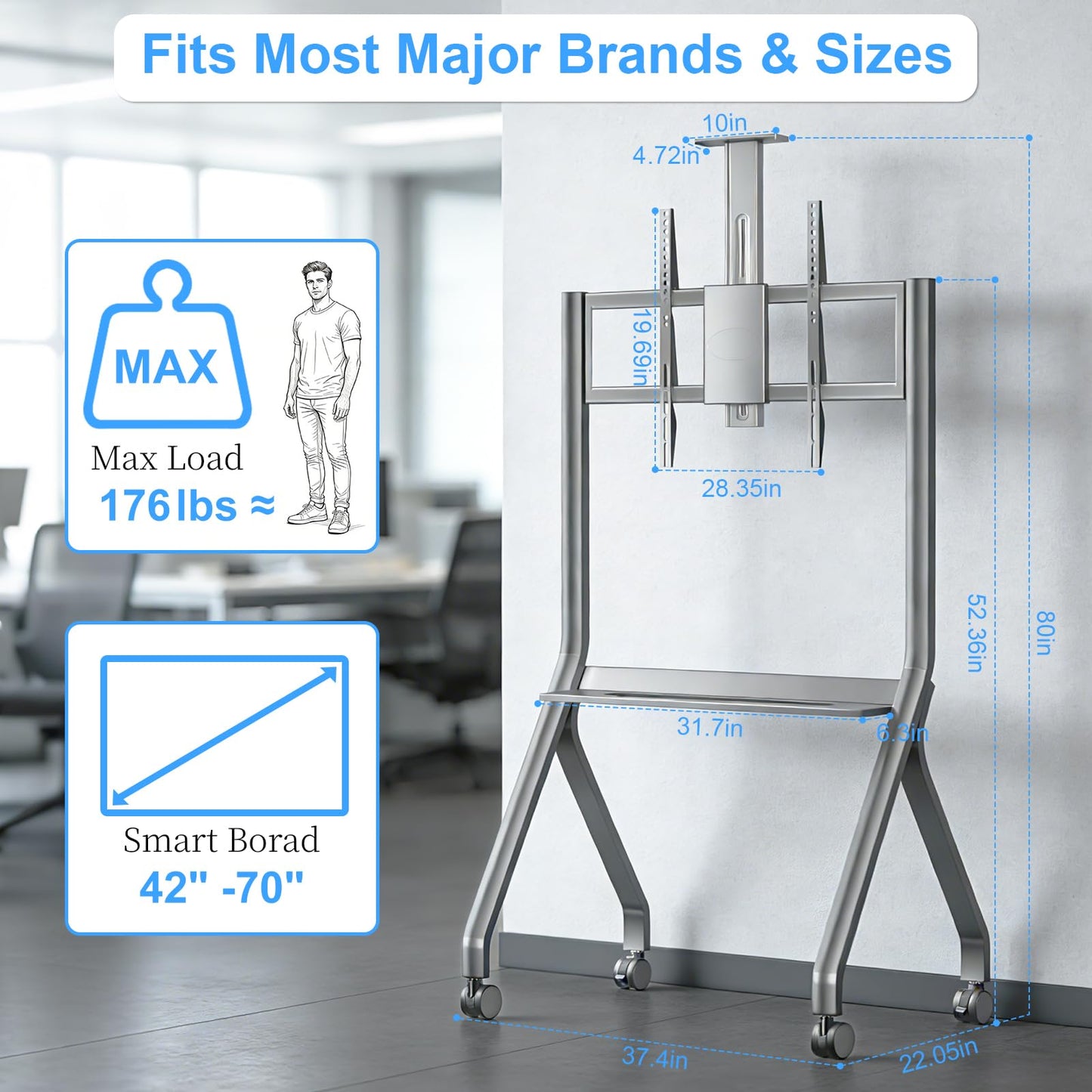 JYXOIHUB Smart Board Stand for 42"– 75" Interactive Smart Whiteboard, Height Adjustable Mobile Portable Stand with Four Lockable Wheels for Classroom Home Office Business Studio