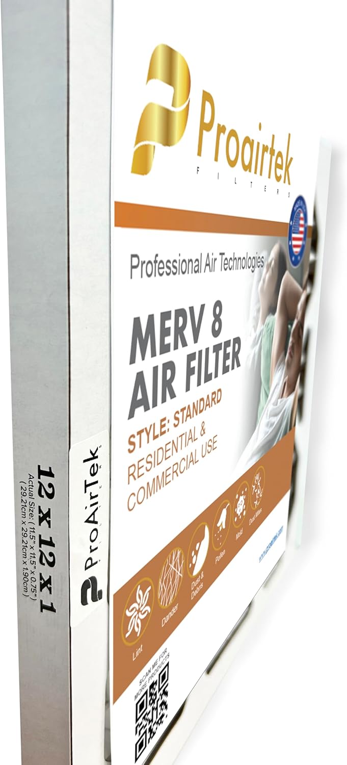 Proairtek AF12121M08SWH Model 12x12x1 Pack of 2 Air Filters, MERV 8 for Clean Air in Home