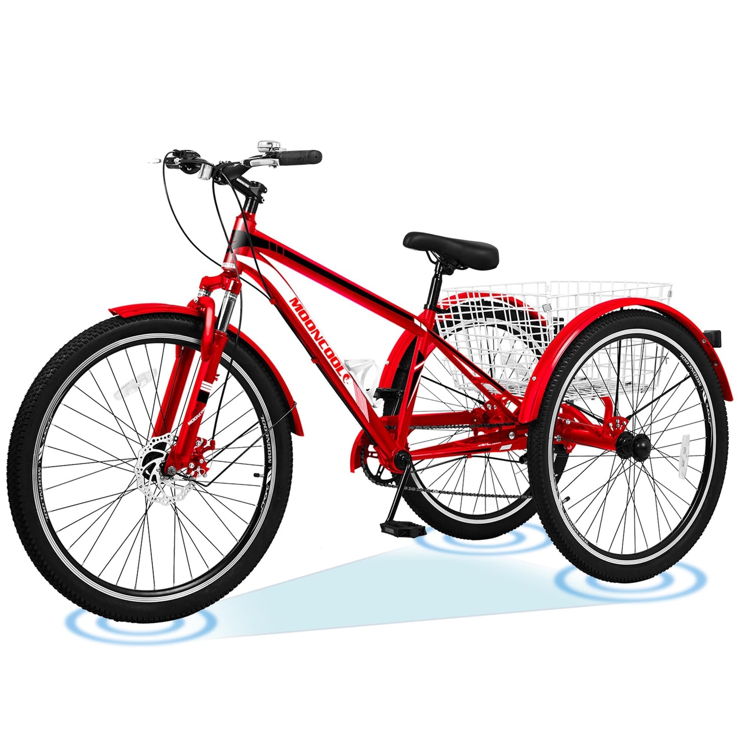 ABORON Adult Mountain Tricycle, 7-Speed 3-Wheel Mountain Bikes 24/26/27.5inch Available, Front Suspension, Disc Brake (Scarlet, 27.5" Wheels)