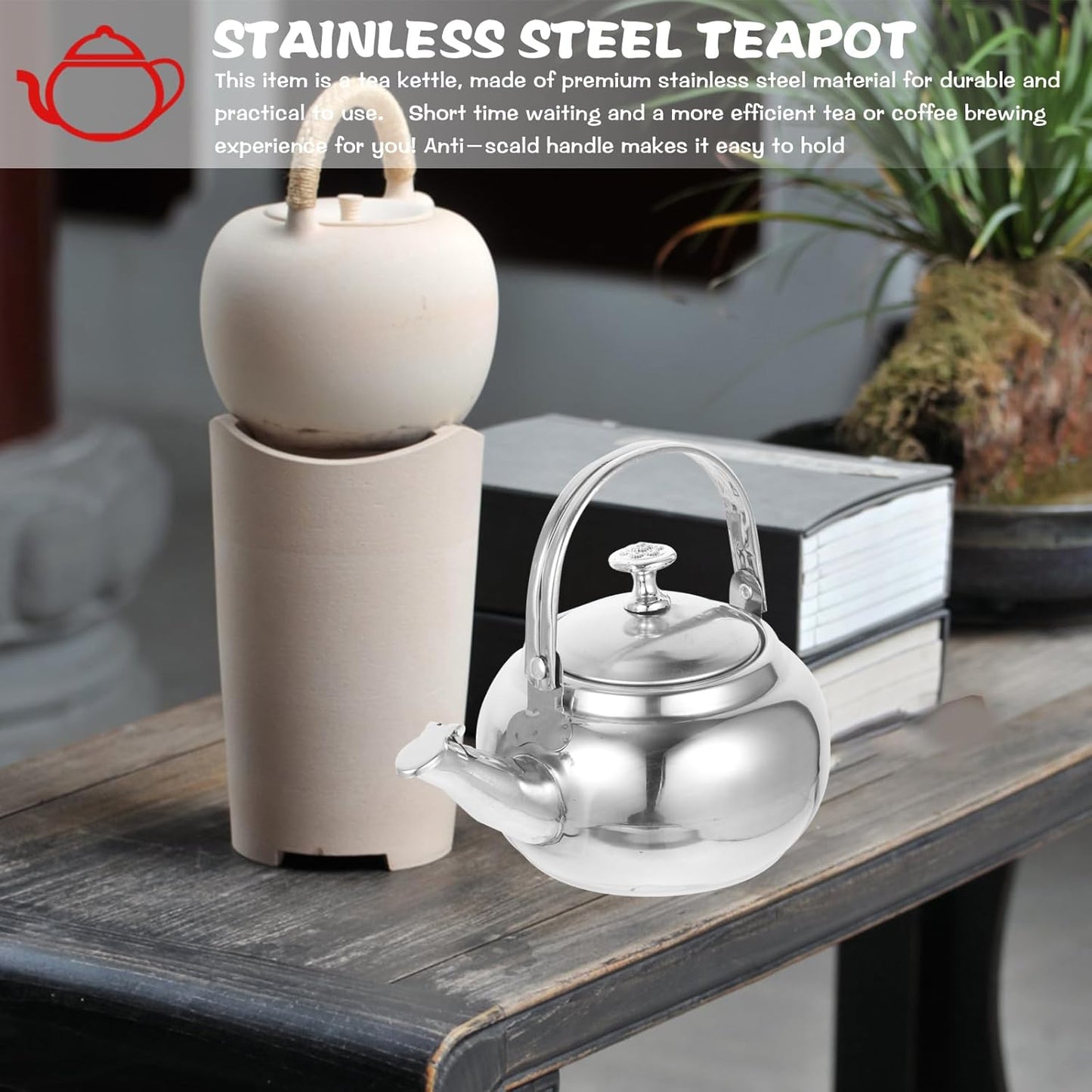 ULTECHNOVO Stainless Steel Camping Tea Kettle, Whistling Boiling Kettle for Outdoor Use