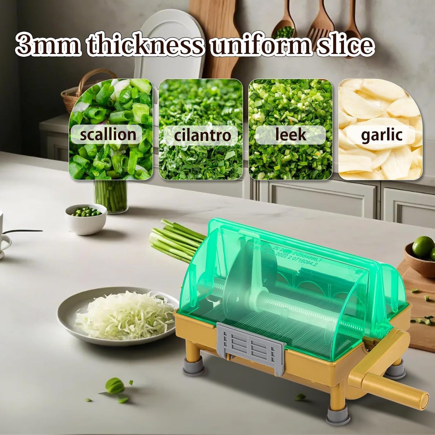 Moongiantgo Commercial Hand Scallion Cutter Green Onion Chopper Shredder Slicer, Stainless Steel Blade, Make 3MM Chopped Scallions/Green Onions/Spring Onions/Leeks/Cilantro/Garlic (Hand Crank)