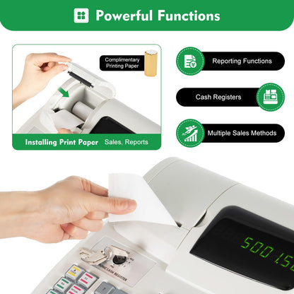 Ageanbri Cash Management System Electronic POS System Commercial Cash Register with Flat Keyboard&Thermal Printer,Multifunctional Cash Register 47 Keys LED for Retail/Restaurant (White)