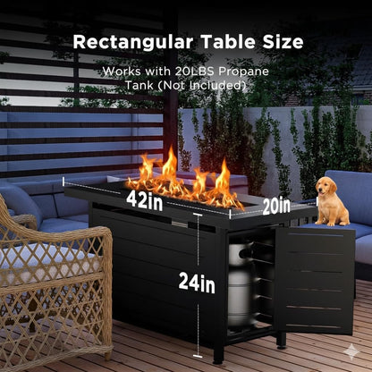 Ciays 42 Inch Gas Fire Pit Table, 60,000 BTU Propane Pits for Outside with Steel Lid and Lava Rock, 2 in 1 Firepit Table Gatherings Parties on Patio Deck Garden Backyard, Black