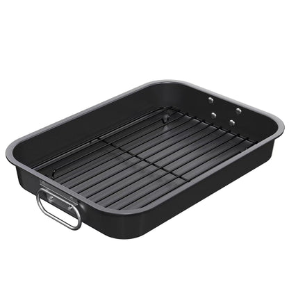CHEFMADE Roasting Pan, 15-Inch Non-Stick Metal Turkey Pan with Rack, Banking Pan for Lasagna Vegetable and Meat, Chicken Roasting Pan 15.35" x 11.14" x 2.24"