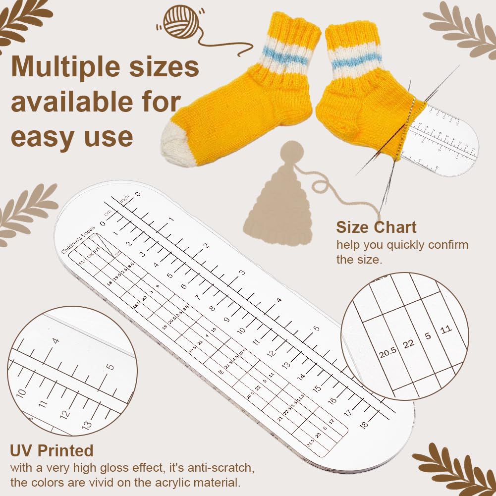 OLYCRAFT 3Pcs 2 Sizes Sock Ruler Knitting Crochet No Hole 8.9/11.8 Inch Clear Acrylic Sock Crochet Ruler Sock Ruler Knitting Crochet Size Measurement Hook Needle Ruler for Knitting Socks DIY Craft