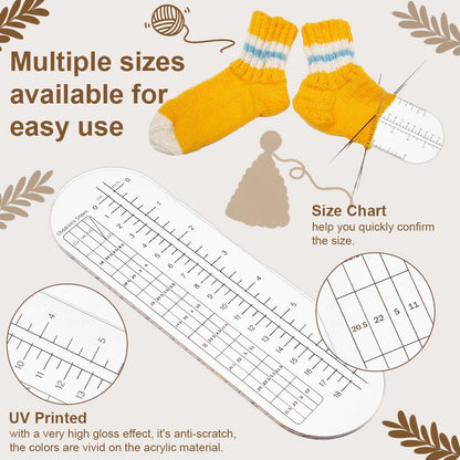OLYCRAFT 3Pcs 2 Sizes Sock Ruler Knitting Crochet No Hole 8.9/11.8 Inch Clear Acrylic Sock Crochet Ruler Sock Ruler Knitting Crochet Size Measurement Hook Needle Ruler for Knitting Socks DIY Craft