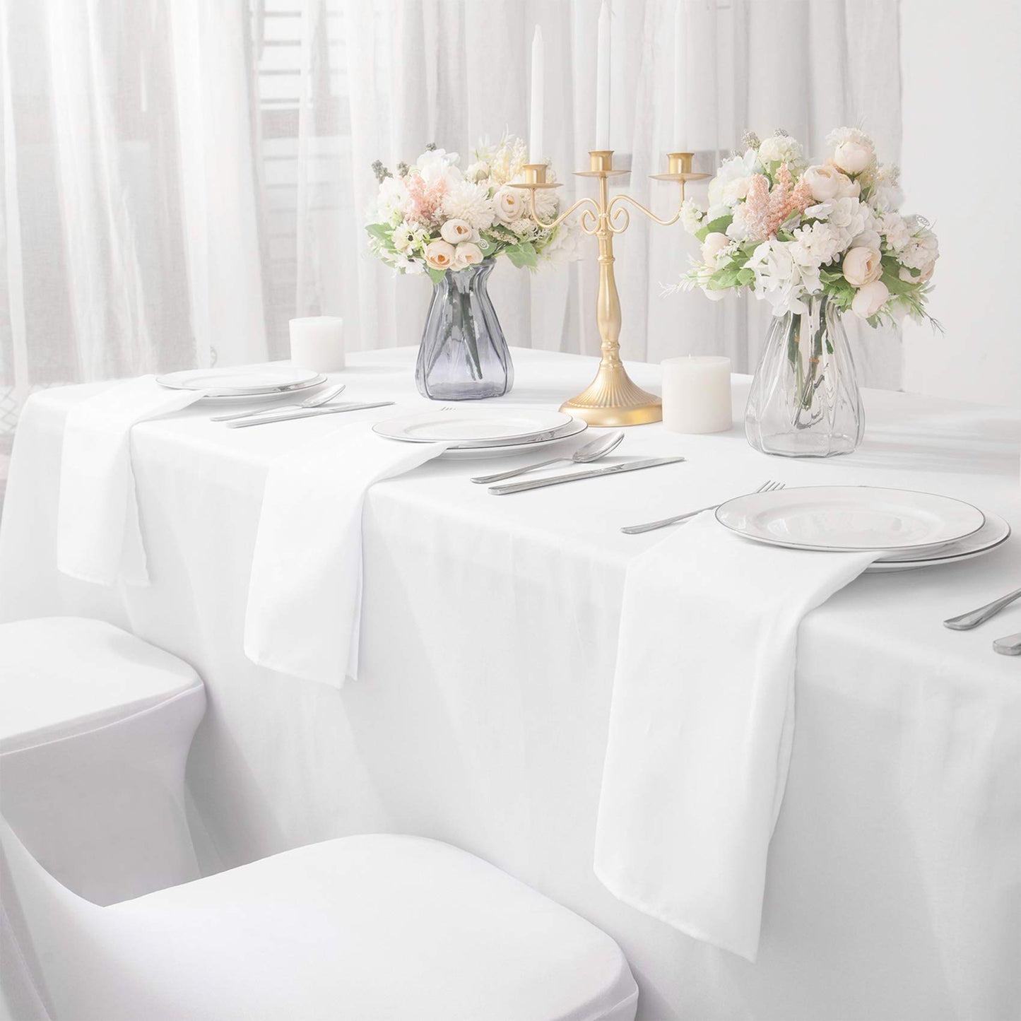 Bailarina Cloth Napkins Set of 120,17x17 inches Dinner Napkins Cloth Washable,Polyester Square Table Cloth Napkin Bulk with Hemmed Edges Ideal for Banquets, Parties and Weddings-White