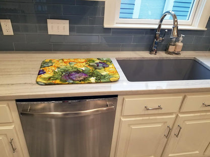 Caroline's Treasures 8958DDM Abstract Flowers Dish Drying Mat, Purple and Yellow Absorbent Pad for Kitchen Counter, 14