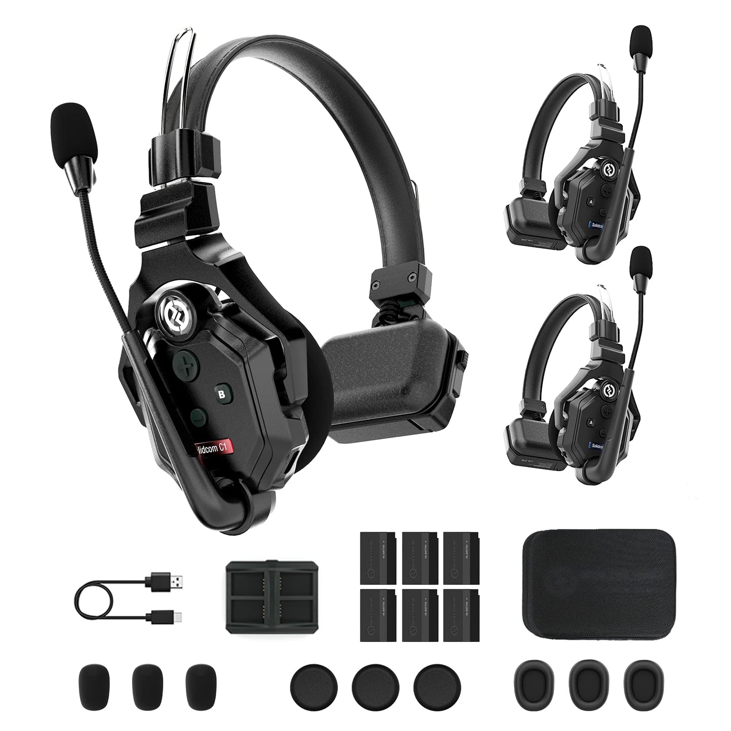 Hollyland Solidcom C1 9-Person Wireless Headset Intercom System with Base Station & 9 headsets, 1.9GHz Full-Duplex Team Communication with AB Grouping Cloud Meeting Announcement Expandable Connection