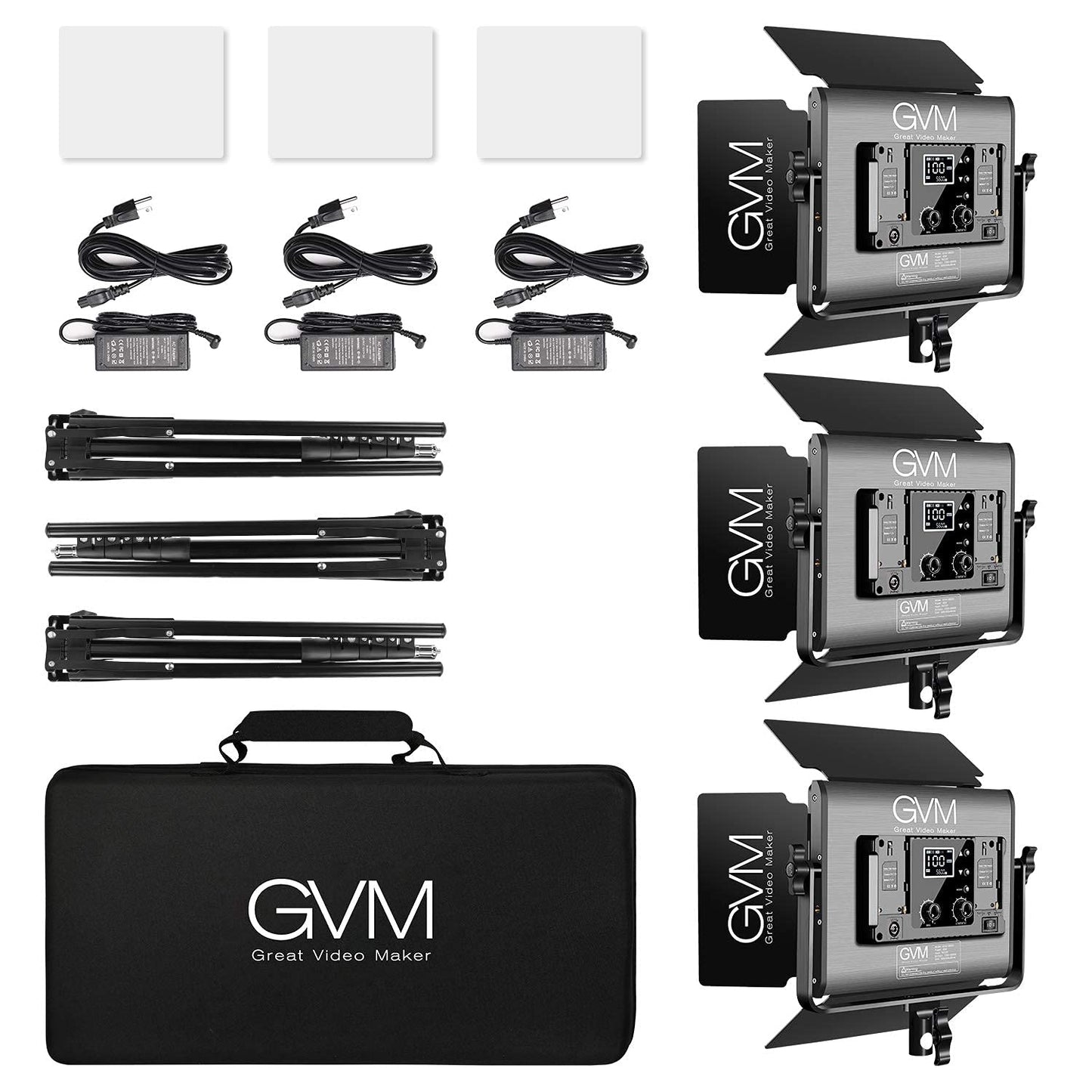 GVM RGB LED Video Light, Photography Lighting with APP Control, 1000D Video Lighting Kit for YouTube Studio, 3 Packs Led Panel Light, 3200K-5600K, 8 Kinds of The Scene Lights, CRI 97