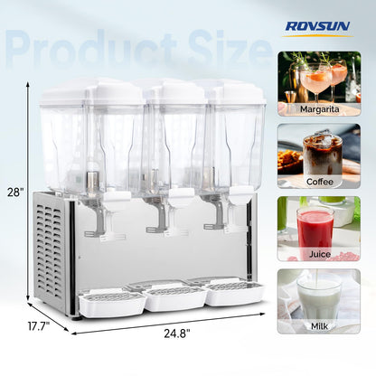ROVSUN 14.4 Gallon/54L Commercial Beverage Dispenser Drink Dispenser, 18L X 3 Tanks Commercial Juice Dispenser Stainless Steel with Thermostat Controller for Home Restaurant Bar Party 110V/60HZ
