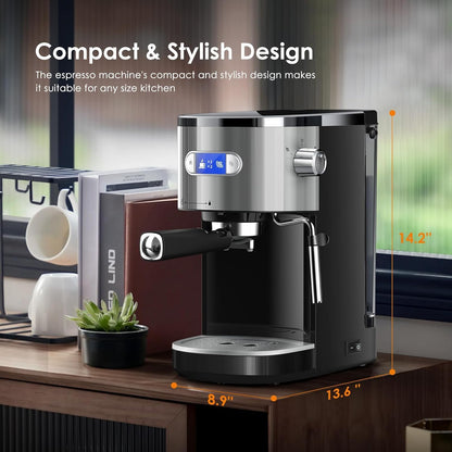 COWSAR Commercial Espresso Machine 20 Bar, Compact Espresso Maker with Milk Frother Steam Wand, Expresso Coffee Machines with 45 OZ Removable Water Tank for Cappuccino, Latte, Home