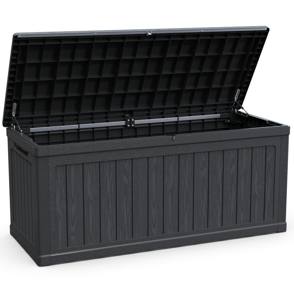 KCSWKJ Large Outdoor Storage Deck Box for Patio Furniture, Outdoor Cushions, Garden Tools and Sports/Pools Equipment, Waterproof Resin, Lockable, Black