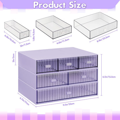 3 Tier Stackable Desk Organizer with 6 Drawers, Plastic Desktop Storage Box Drawers, Detachable Makeup Storage Office Stationery Supplies Organizer for Office School(Purple)