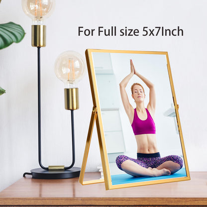YiPinYin Gold 5x7'' Floating Frame Set of 2, For Photo Sizes 3.5x5'', 4x6'', 5x7'', Luxury Modern Gold Metal Frames for Tabletop/Shelf, Wedding, Birthday, Home or Office Decoration