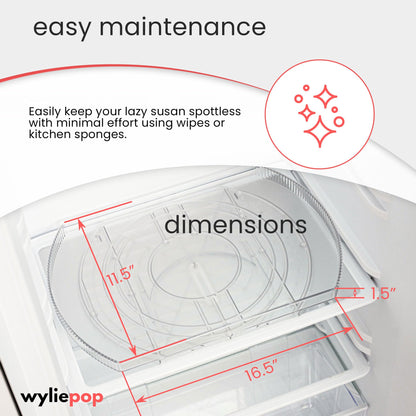 Wyliepop Lazy Susan for Refrigerator - 360° Turntable Refrigerator Organizer and Storage Tray for Fridge, Cabinet & Pantry - Rectangle Lazy Susan (16.5"x11.5"x1.5")