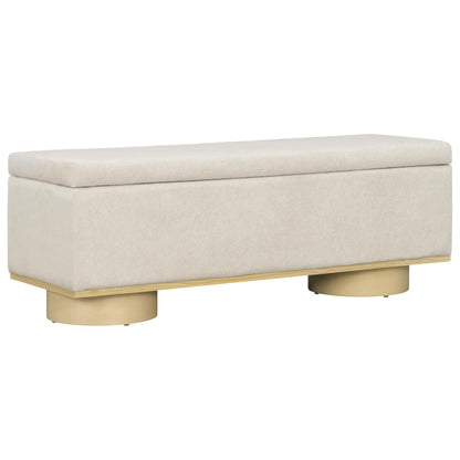 Christopher Knight Home Angie 50" Upholstered Storage Bench for Bedroom, Rectangular Foot Stools Ottoman, Entryway Wood Ottoman Bench, End of Bed Bench, Living Room Sofa Extra Seat, Oatmeal+Natural