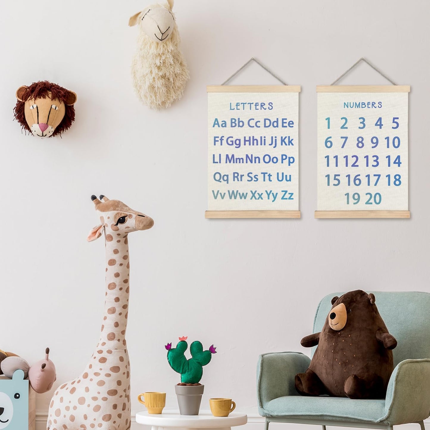 1 20 12x16 Set 2Blue Supwhd Classroom Wall Decor, Numbers and Alphabet Educational Wall Art Poster, Alphabet ABC