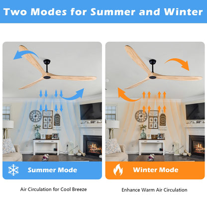 Bigzone 88" Large Ceiling Fan No Light With Remote, DC Motor Quiet Energy Saving,3 Balsa Wood Blades,Outdoor/Indoor Ceiling Fan With Reversible Blades