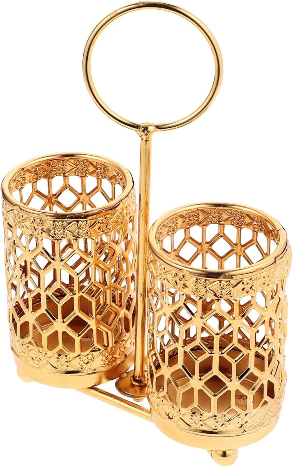 Hemoton Golden Utensils Holder, Rotating Metal Silverware Organizer, Cutlery Holder for Countertop and Buffet