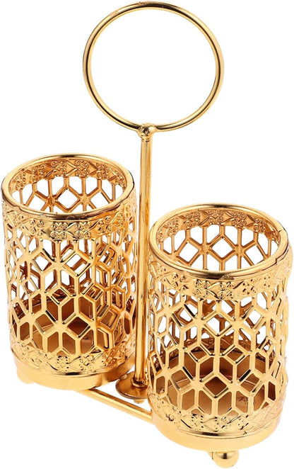 Hemoton Golden Utensils Holder, Rotating Metal Silverware Organizer, Cutlery Holder for Countertop and Buffet