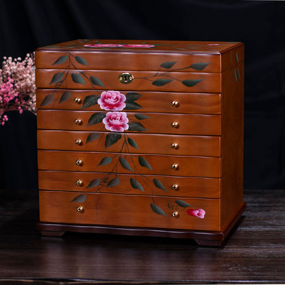 Xloverise Hand-Painted Wooden Jewelry boxes for women,large jewlrey box&organizers for necklace hanger,jewerly organizer,9-layer large capacity jewelry storage box,jewelry cabinet