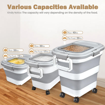 Komzon Rice Storage Container, Collapsible Airtight 10-40 Lb Rice Storage Container, 25lb Pet Dog Food Storage Container, Rice Dispenser Bin with Cup and Scoop for Flour Cereal Pasta Grain, Cat Bird