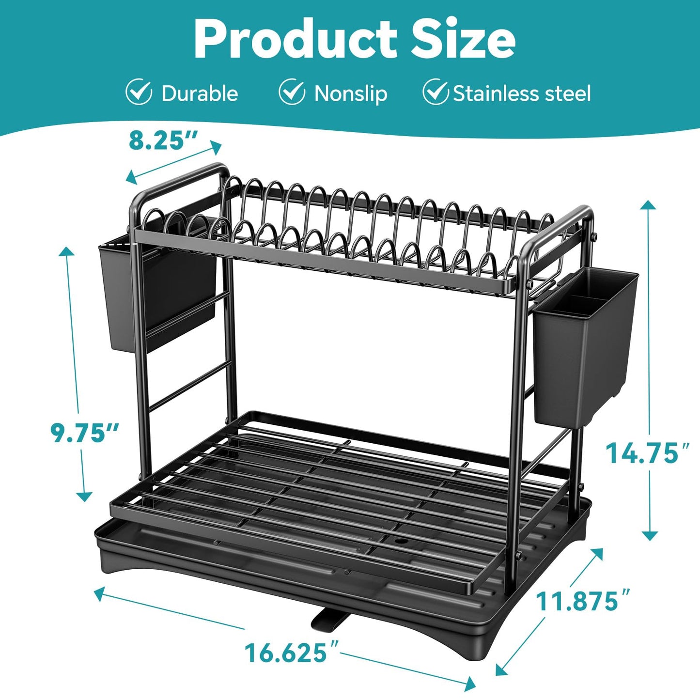 Simple Trending Dish Drying Rack, 2-Tier Dish Rack for Kitchen Counter, Large Dish Drainers Sink Organizers and Storage, Black