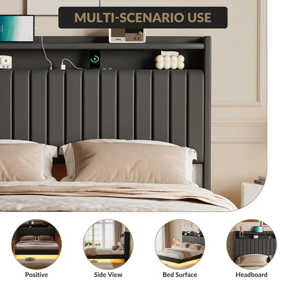 IDEALHOUSE Queen Floating Bed Frame with LED Lights and Storage Headboard, Bed Frame with Modern Minimalist Style for Bedroom/Vacation Home,Silent & No Box Spring Required,Easy to Assemble,Black