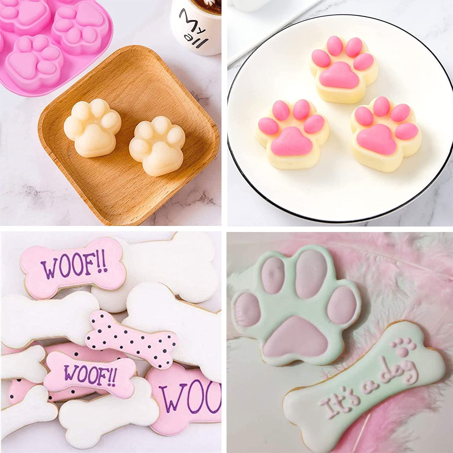 RUGVOMWM Dog Treat Molds Silicone,Dog Paw and Bone Silicone Molds,Non-Stick Food Grade Silicone Moldsfor Chocolate,Candy,Jelly,Dog Treats - Set of 11