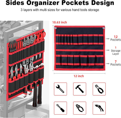 JUNNUJ Power Tool Organizer Cart - Heavy Duty Rolling Storage Rack with 20A Charging Station | Red