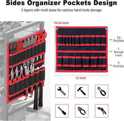 JUNNUJ Garage Tool Organizer Cart - Heavy-Duty Power Tool Storage with 20A Charging Station - Red