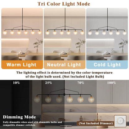 Lzawvm Modern Linear Chandelier Black and Gold Chandelier Dining Room Light Fixture 6 Lights Linear Pendant Light with Seedes Glass Globe Shade for Farmhouse Island Over Tble, Length 51.58 Inch