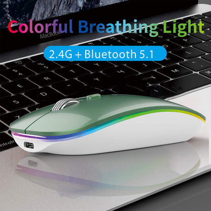 TENMOS Wireless Bluetooth Mouse, LED Slim (Bluetooth 5.1/5.0 + USB) 2.4GHz Rechargeable Silent Bluetooth Wireless Mouse with Type C Adapter for Laptop/MacBook/iPad OS 13 and Above (Matte Black)