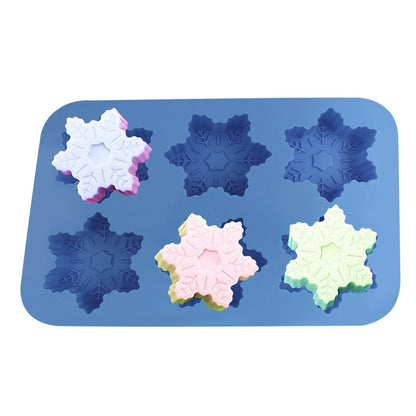 Silicone Snowflake Molds, FineGood 2 Pack Cake Pans Cookie Trays Handmade Soap Making Moulds, Also for Chocolate Pudding Jelly Muffin Cups Kitchen Baking Decoration, 6-Cavity - Blue, Purple