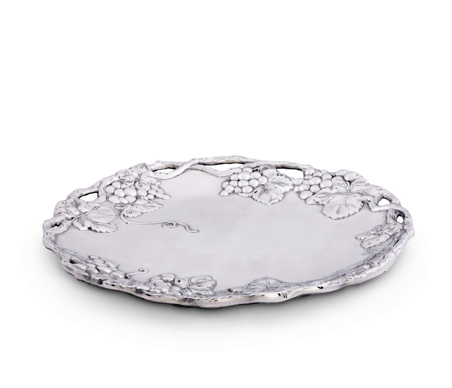 Arthur Court Aluminum Grape Design Round Tray, 15-Inch Diameter, Vineyard-Inspired with Openwork Border, Food-Safe Platter Serving Elegance