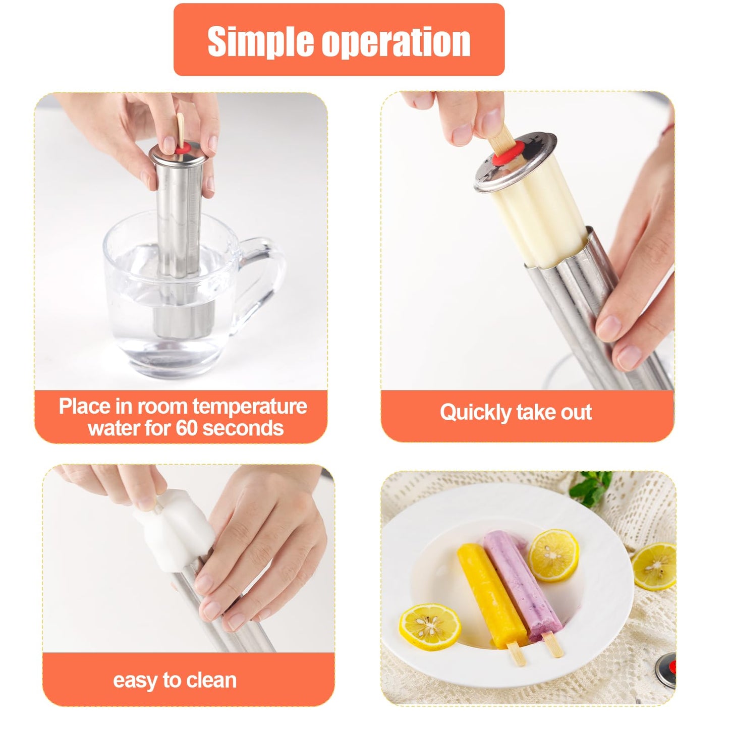 Stainless Steel Popsicle Molds, Set of 6 Ice Cream Maker, Ice Pop Molds With Holder, Metal Reusable Homemade Popsicle Molds with Sticks and Bags (Flower Cup)