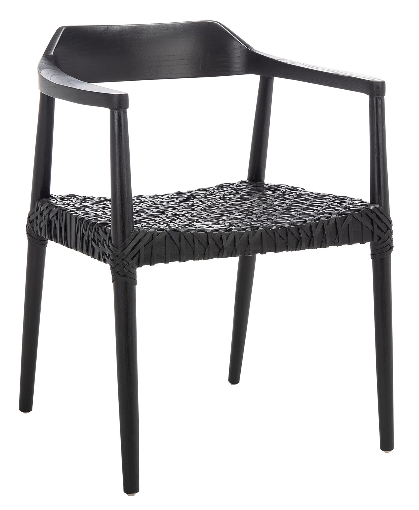 SAFAVIEH Home Collection Munro Black Sungkai Wood/Black Leather Woven Accent Chair (Fully Assembled)