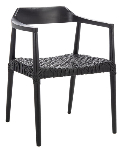 SAFAVIEH Home Collection Munro Black Sungkai Wood/Black Leather Woven Accent Chair (Fully Assembled)