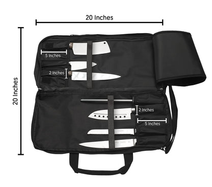 EVERPRIDE Chef Knife Bag Holds 20 Knives PLUS Large Zippered Compartment for Kitchen Tools – Durable, Large Knife Bag for Chefs – Knives Not Included