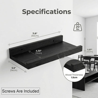 12 5.5inch, 2 Pack Z metnal Wood Floating Shelves, Small Natural Wooden Display Wall Shelf for Picture Ledge, Wall