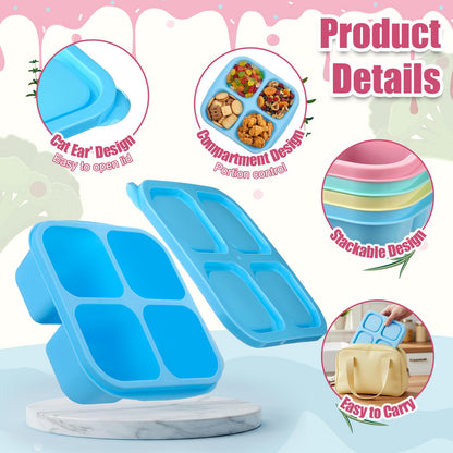 Acellegic 24 Pcs Bento Snack Box Containers Set 4 Compartment Food Storage Container with Lids Reusable Stackable Lunch Box for Family, Work, Travel, Microwave and Dishwasher Safe (4 Color)