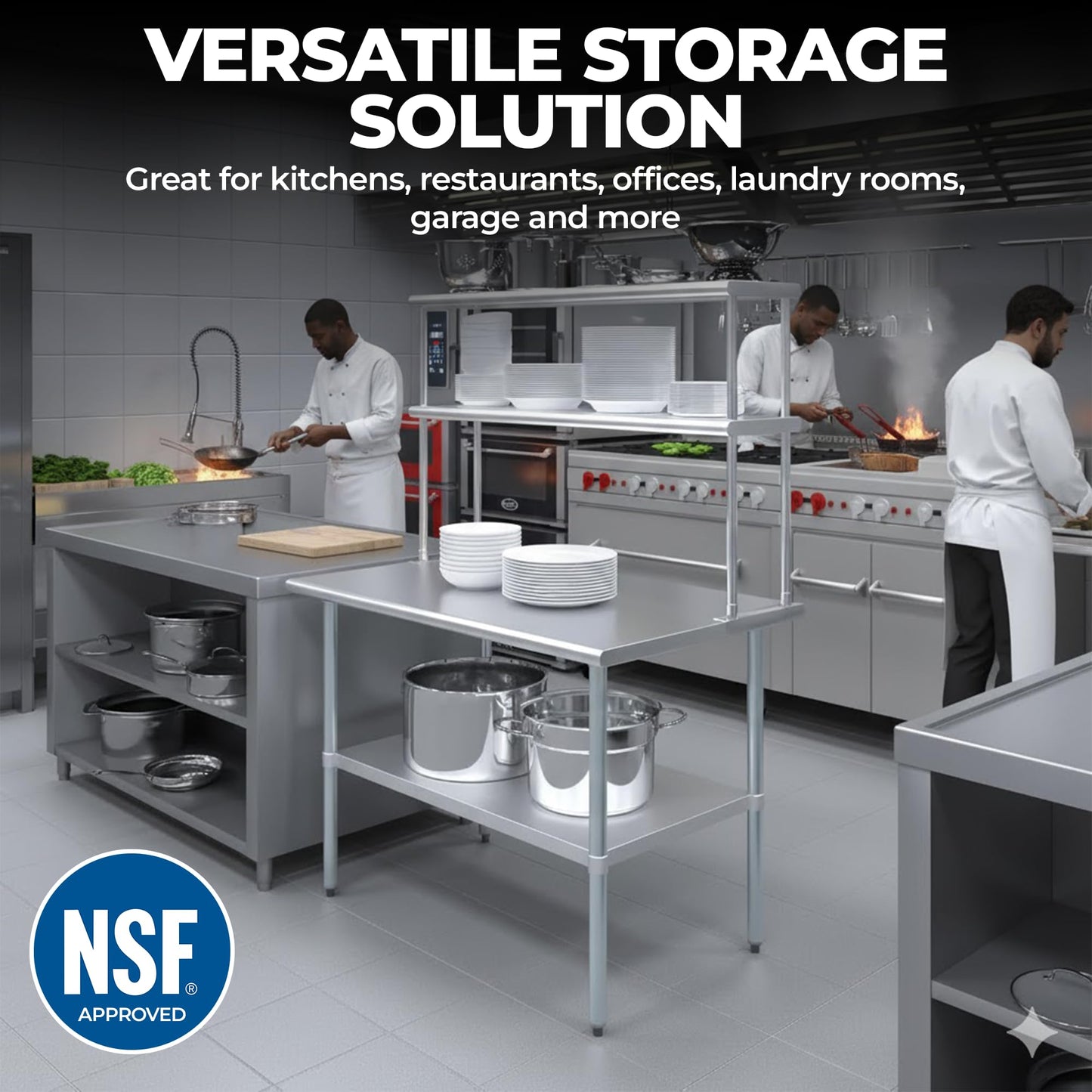 KPS Stainless Steel 2-Tier Overshelf – 14" x 48" NSF Certified Adjustable Double Shelf for Commercial Kitchen Prep Tables