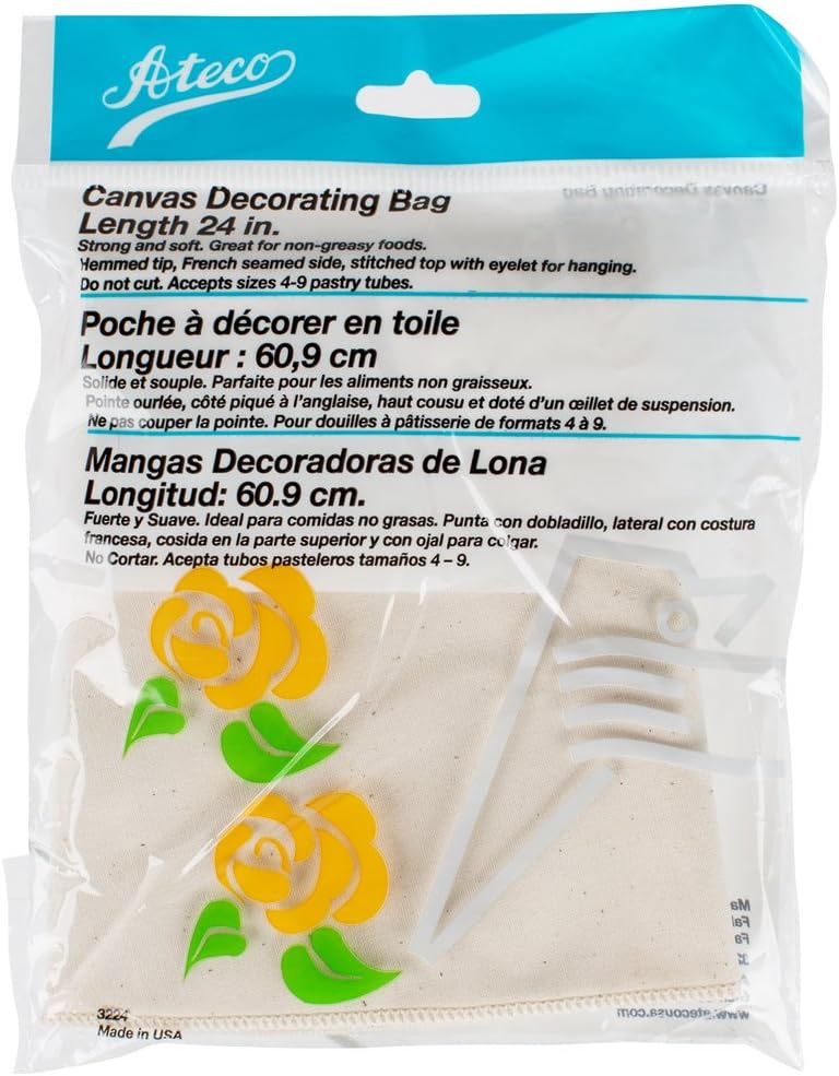 Ateco 3224 24" Canvas Pastry Decorating Bag - Durable Heat Resistant, Hemmed Tip, French Seamed Side