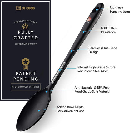 DI ORO Cooking Spoon, Solid Silicone, High Heat Nonstick Kitchen Spoon for Cooking & Baking, Dishwasher Safe