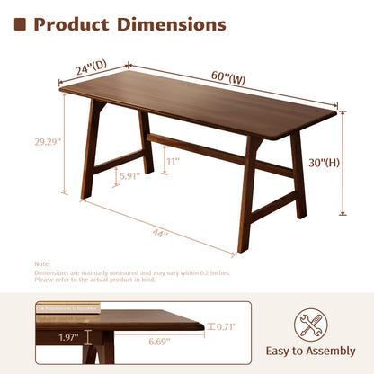 IOTXY Solid Wood Writing Table - 60" W x 24" D Minimalist Computer Desk for Home Office, Work, Study, Creativity, and PC Workstation, Walnut