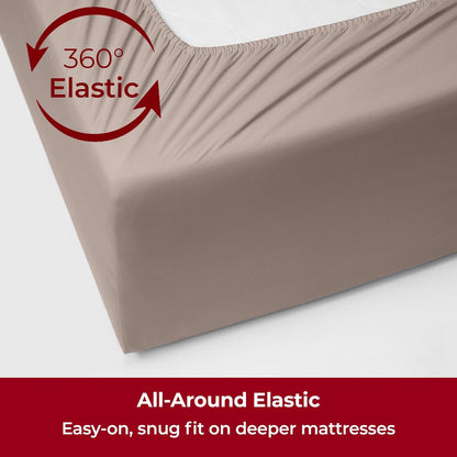 Mellanni Extra Deep California King Sheets - Hotel Luxury, Ultra Soft & Cooling - 4 PC Tan Set