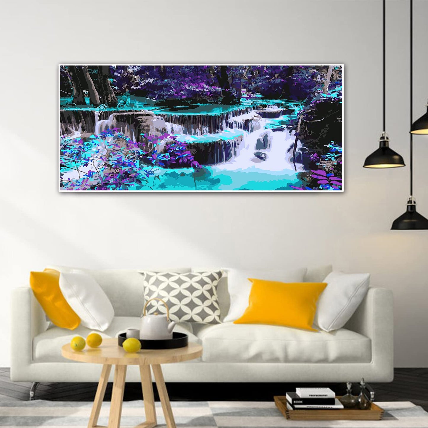 YALKIN Paint by Number for Adults Beginners,DIY Large Size (35.5 x 15.7 inch) Waterfall Paint by Numbers Arts and Crafts Paintwork with Paintbrushes Canvas Oil Painting for Home Decor,Gift