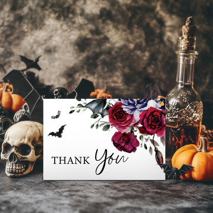 Whaline 36Pcs Halloween Thank You Cards with Envelopes Stickers Blood Red Flower Bat Greeting Cards Blank Note Card for Halloween Birthday Wedding Party Supplies